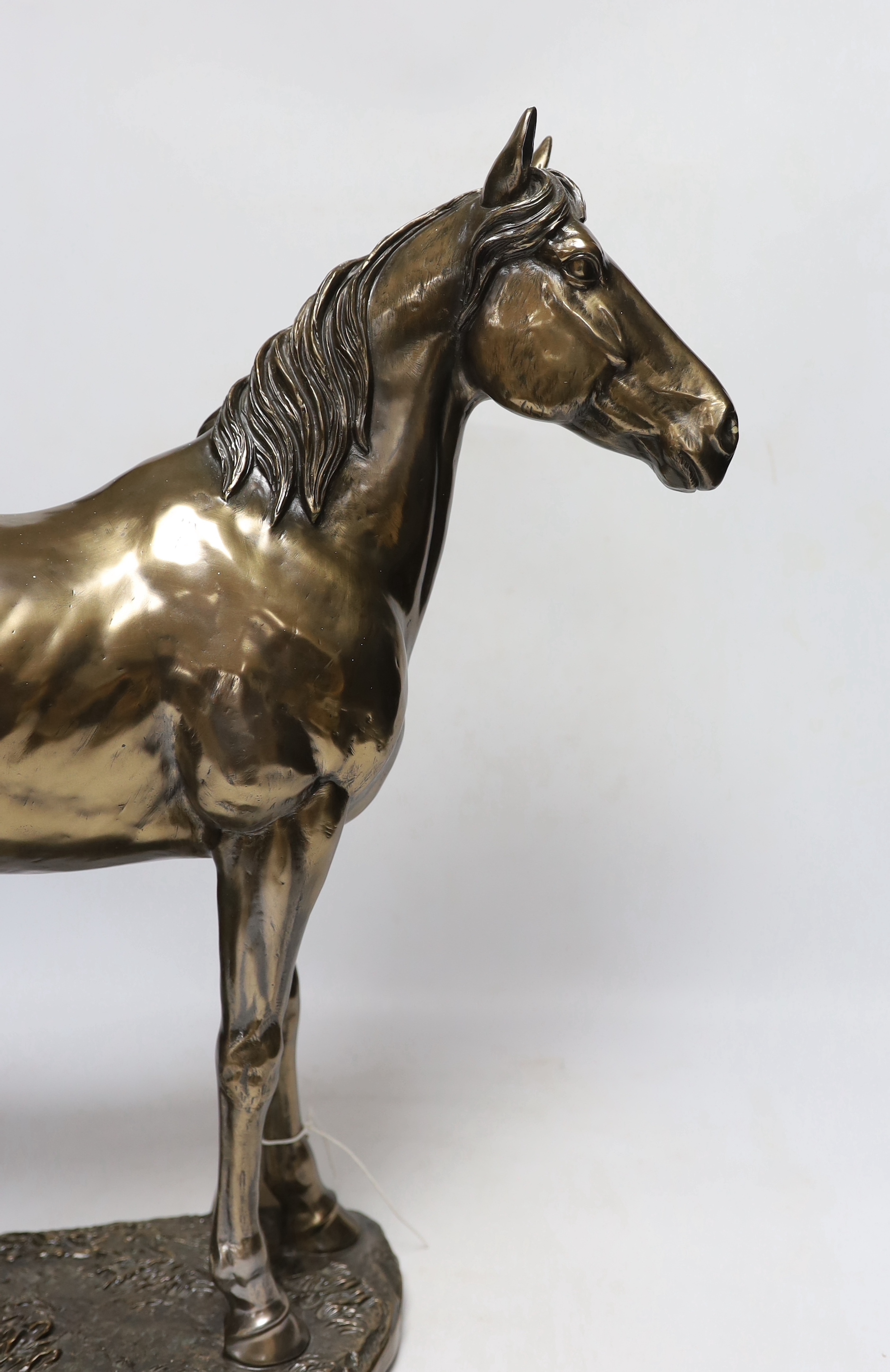 A bronze- inished horse model, 51cm